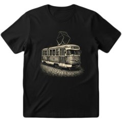 Pánské bavlněné tričko - vzor 001 - černá / historická tramvaj