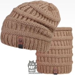 Čepice pletená a nákrčník Etna set - vzor 11 - starorůžová