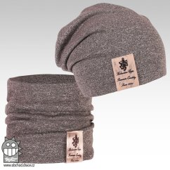 Bavlněná čepice s nákrčníkem Pastels DOUBLE set - vzor 12 - středně šedá