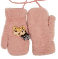 Dětské pletené palcové rukavice 3 - 5 let - vzor 069 - starorůžová - liška