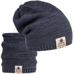 Čepice pletená a nákrčník Colors set - vzor 061 -  šedomodrá melír