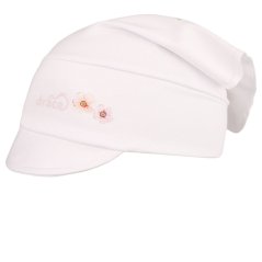 Bavlněný šátek s kšiltem - vzor 01 -  bílá - kytičky