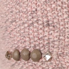 Dámská zimní pletená čepice s příměsí vlny a králičí srsti - vzor 007 - růžová / šedá