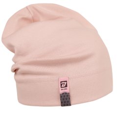 Spadlá bavlněná čepice Pepe - vzor 51 - světle pudrová -  pejsek s motýlkem