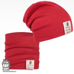 Bavlněná čepice s nákrčníkem Pastels DOUBLE set - vzor 17 - červená