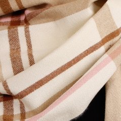 Dámská elegantní šála - vzor 040 - krémová / hnědá / růžová - kostka