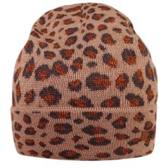 Merino pletená čepice Urban - vzor 27 - béžová / hnědá - leopard