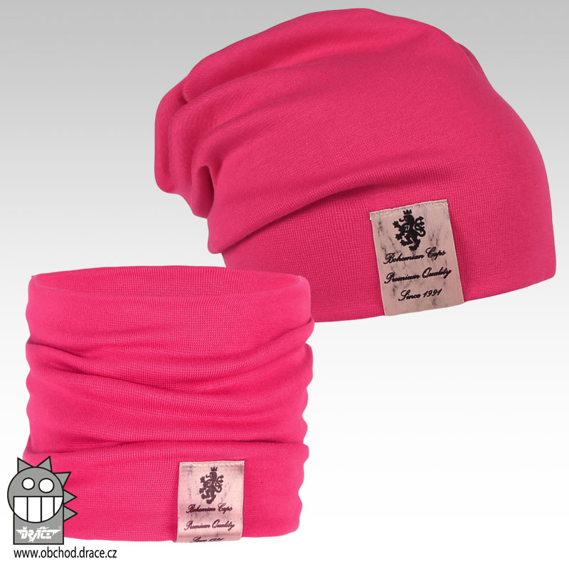 Bavlněná čepice s nákrčníkem Pastels DOUBLE set - vzor 13 - malinová