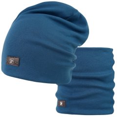 Bavlněná čepice s nákrčníkem Pastels DOUBLE set - vzor 78 - petrolejová modrá