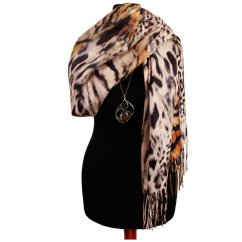 Dámská elegantní šála - vzor 073 - béžová - leopard
