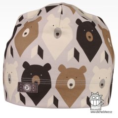 Bavlněná celopotištěná čepice - vzor 14 - hnědá, medvědi