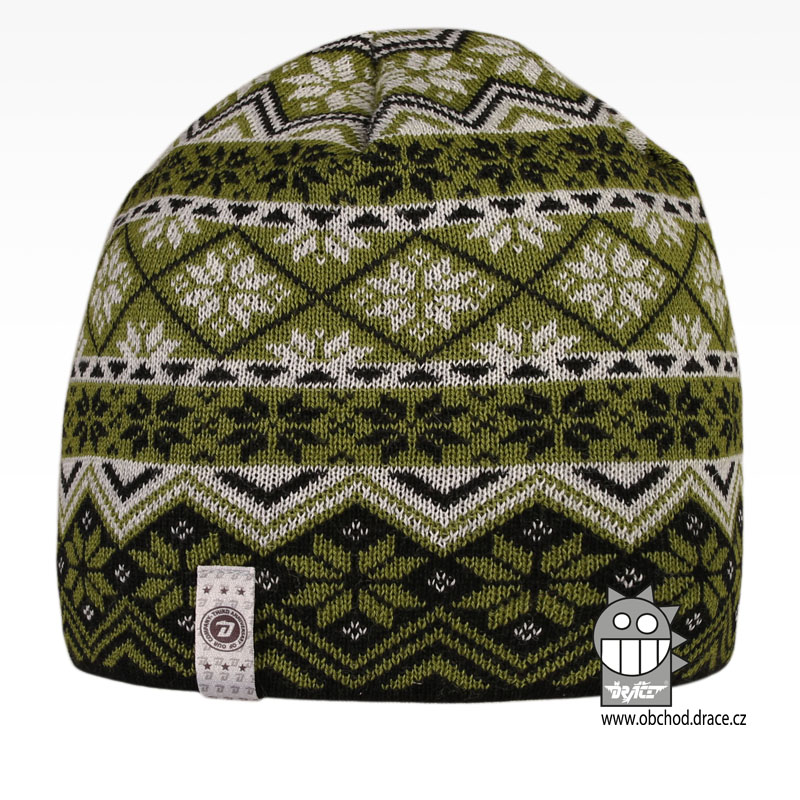 Merino pletená čepice Oslo - vzor 05 - černá / zelená / šedá Merino pletená čepice Oslo - vzor 05 - černá / zelená / šedá