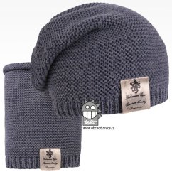 Čepice pletená a nákrčník Colors set - vzor 19 - jeans modrá