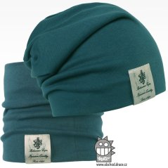 Bavlněná čepice s nákrčníkem Pastels DOUBLE set - vzor 33 - petrol