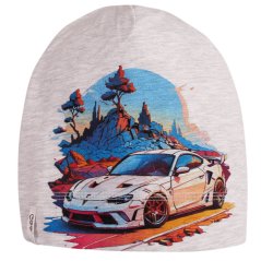 Bavlněná čepice Polo - vzor 107 - světle šedá - sportovní auto