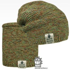 Čepice pletená a nákrčník Colors set - vzor 34 - zelená melír