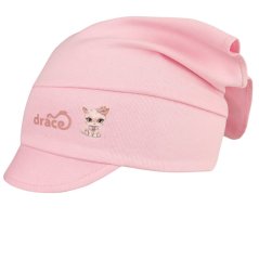 Bavlněný šátek s kšiltem - vzor 05 - světle růžová - koťátko