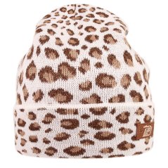 Merino pletená čepice Urban - vzor 18 - krémová / hnědá - leopard