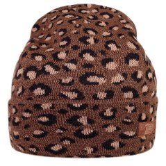 Merino pletená čepice Urban - vzor 21 - hnědá / béžová - leopard