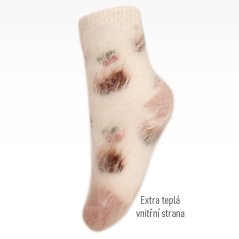 Dětské vlněné ponožky - vzor 009 - krémová - kočičky