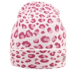 Merino pletená čepice Urban - vzor 17 - bílá / růžová - leopard