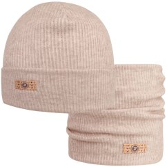 Čepice s nákrčníkem Rayon Rib set - vzor 007 - béžová melír