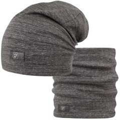 Bavlněná čepice s nákrčníkem Pastels DOUBLE set - vzor 69 - šedá melír