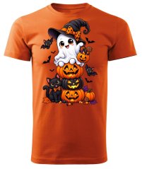 Dětské bavlněné tričko s potiskem - vzor 0262 - Halloween - dýně a zvířátka