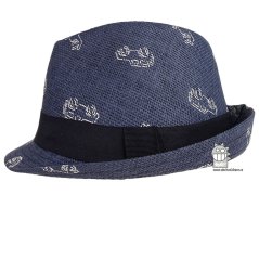 Letní chlapecký klobouk/slamák - Trilby - vzor 005 - tmavě modrá- auta