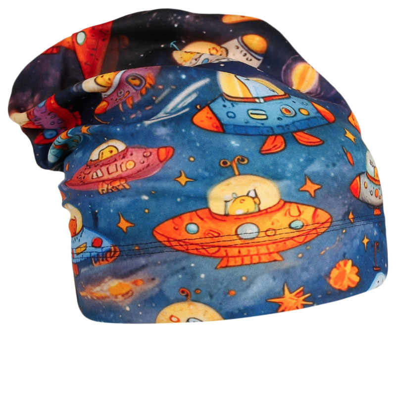 Fleecová čepice Yetti - vzor 45 - modrá - vesmír