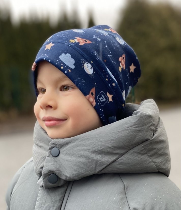Set fleecové čepice a nákrčníku Yetti - vzor 05 - modrá, vesmír