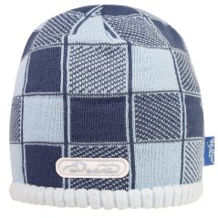 Zimní pletená čepice  - AKCE / DOPRODEJ - vzor 185 - modrá - kostky