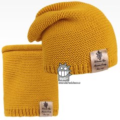 Čepice pletená a nákrčník Colors set - vzor 12 - hořčicová