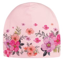 Bavlněná čepice Polo - vzor 95 - světle růžová - květy