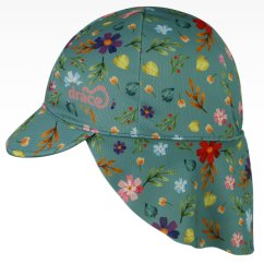 Letní funkční kšiltovka s plachetkou na krk SAFARI - vzor 16 - zelenomodré kytky