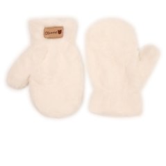 Dětské chlupaté palcové rukavice 4 - 7 let - vzor 014 - krémová