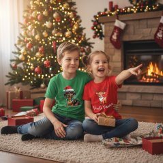 Dětské bavlněné tričko s potiskem - vzor 222 - zelená / Veselé Vánoce - jezevčík