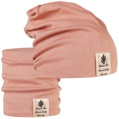 Bavlněná čepice s nákrčníkem Pastels DOUBLE set - vzor 50 - pudrová