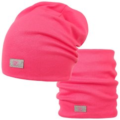 Bavlněná čepice s nákrčníkem Pastels DOUBLE set - vzor 54 - růžová neon