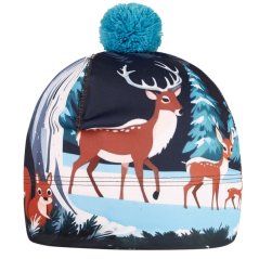 Flavio - zimní funkční čepice - vzor 185 - tmavě modrá - zvířátka v lese