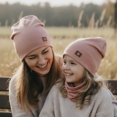 Bavlněná čepice s nákrčníkem Pastels DOUBLE set - vzor 57 - pudrová