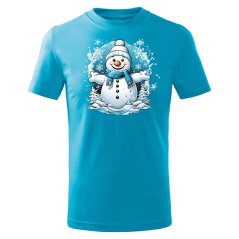 Dětské bavlněné tričko s potiskem - vzor 119 - tyrkysová - sněhulák