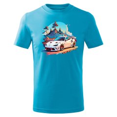 Dětské bavlněné tričko s potiskem - vzor 088 - tyrkysová / Sportovní auto