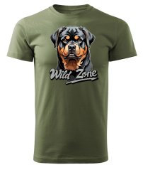 Bavlněné unisex tričko s potiskem - vzor 0014 - khaki zelená tmavá /Rotvajler