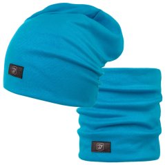 Bavlněná čepice s nákrčníkem Pastels DOUBLE set - vzor 73 - tyrkysová