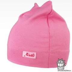 Bavlněná kojenecká čepice Čertík - vzor 16 - růžová