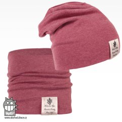 Bavlněná čepice s nákrčníkem Pastels DOUBLE set - vzor 18 - cihlová melír