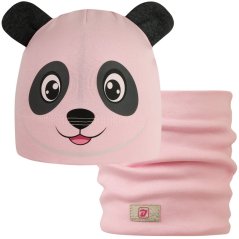 Dětská bavlněná čepice s nákrčníkem Zoo - zvířátka - vzor 02 - světle růžová - panda