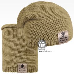 Čepice pletená a nákrčník Colors set - vzor 14 - olivová
