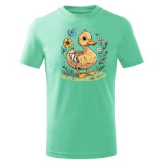 Dětské bavlněné tričko s potiskem - vzor 217 - mentolová / Kačenka